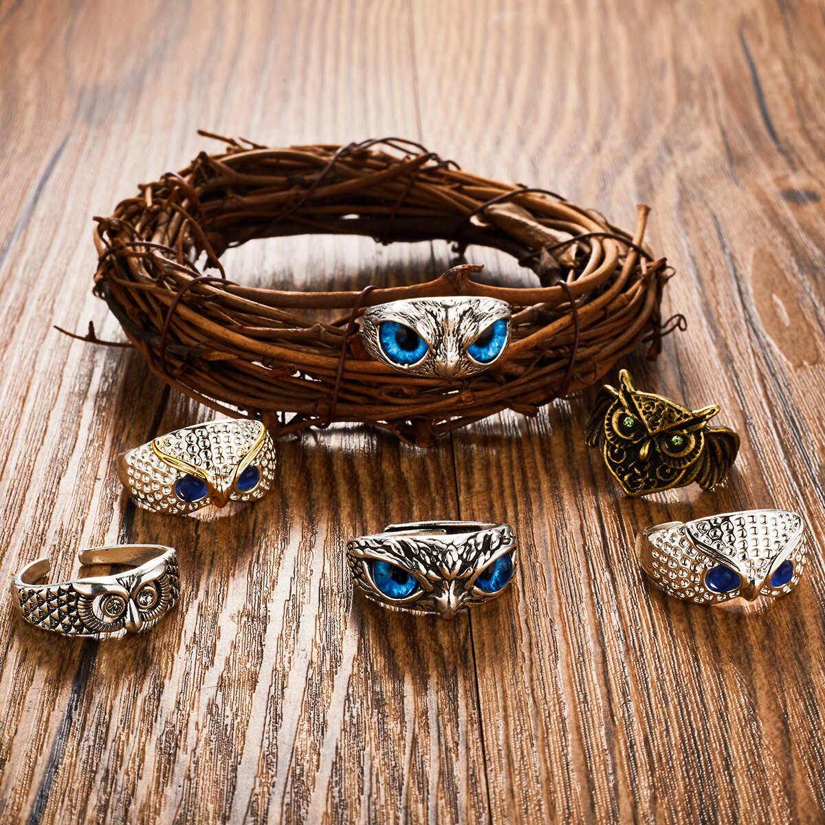 Jahrgang Niedlichen Blauen Augen Eule Ring Für Männer Frauen Offene Ringe Silber Farbe Engagement Hochzeit Paar Ring Schmuck