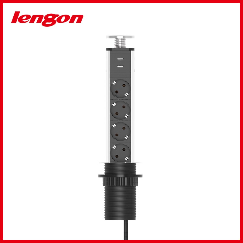 LENGON 16A PULL POP UP 3 Power Socket Kitchen Table Desktop Sockets Retractable Worktop EU Outlet With Child Protective Lock