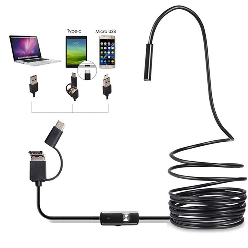 2m 3IN1 USB Dual Endoscope Camera HD Hard Cable Inspection Camera 8mm 6 LED Borescope for Android PC Endoscope