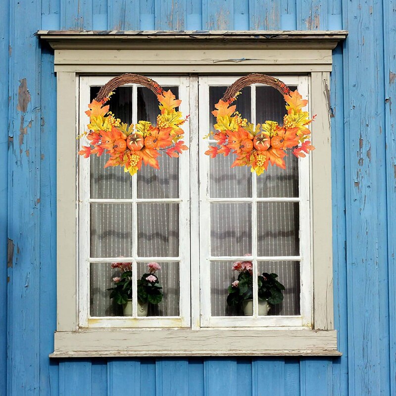 1 stuk kunstmatige pompoen herfstbladeren bessenkrans herfstkrans voor herfst- en thanksgiving-festivaldecoratie