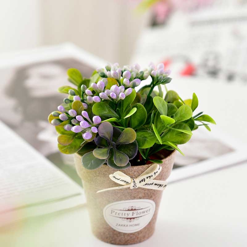 Small And Beautiful Pastoral Style Basil Crafts Artificial Flower Small Bonsai Set Artificial Plant Garden Home Decoration