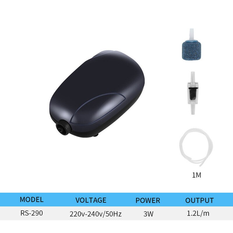 220v akvarie luftpumpe akvarium mini kompressor enkelt dobbelt udtag med kontraventil rør vandtilbehør 3w 5w: 3w med tilbehør