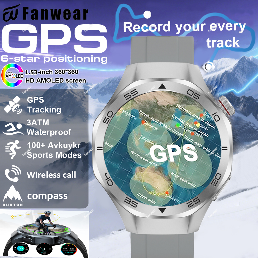 Fanwear Nuovo Orologio GT5 pro Astuto Della Vigilanza Degli Uomini HD AMOLED Schermo Zaffiro GPS inseguitore BT Chiamata saluto Impermeabile Smartwatch Frequenza Cardiaca: nero