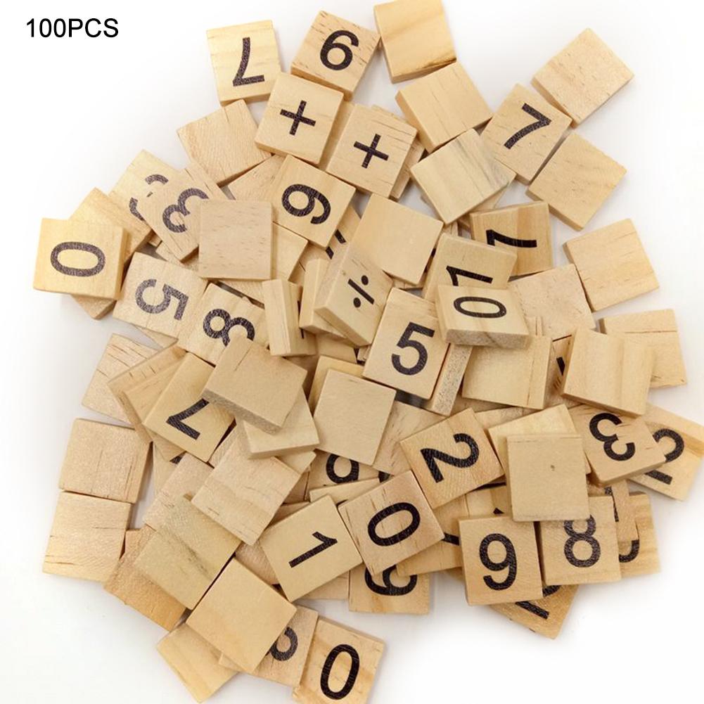 100Pcs English Letter Set Word Scrapbooking Scrabbled Number Alphabet Tile Early Education Wooden Letter Block Home DIY Crafting: D