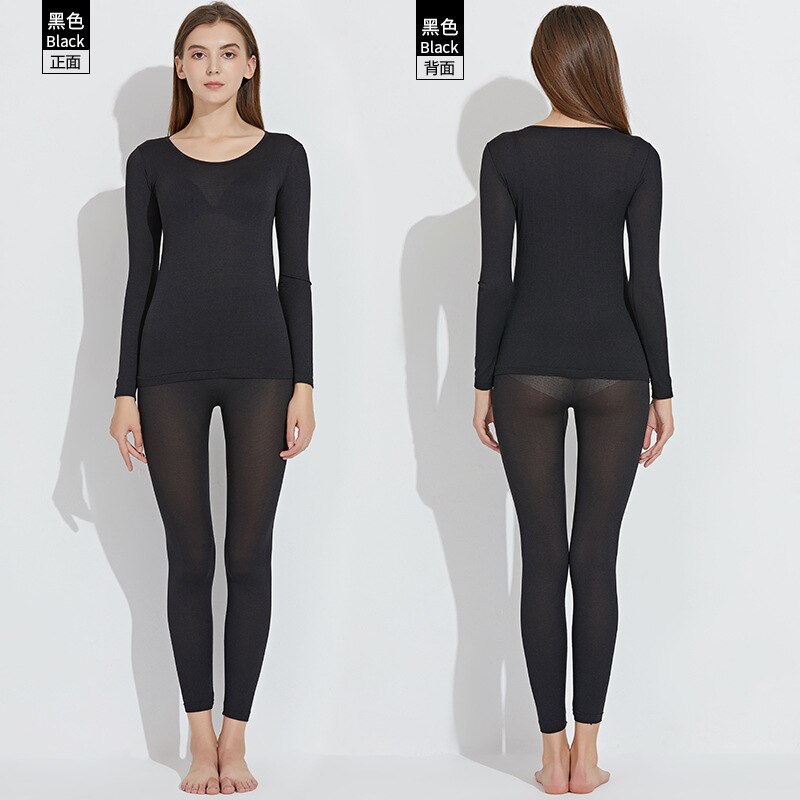 Thermal Set For Women Warm Long Johns Winter Women's Underwear Set Seamless Elastic Thermal Inner Wear Ladies Warm Suit: black