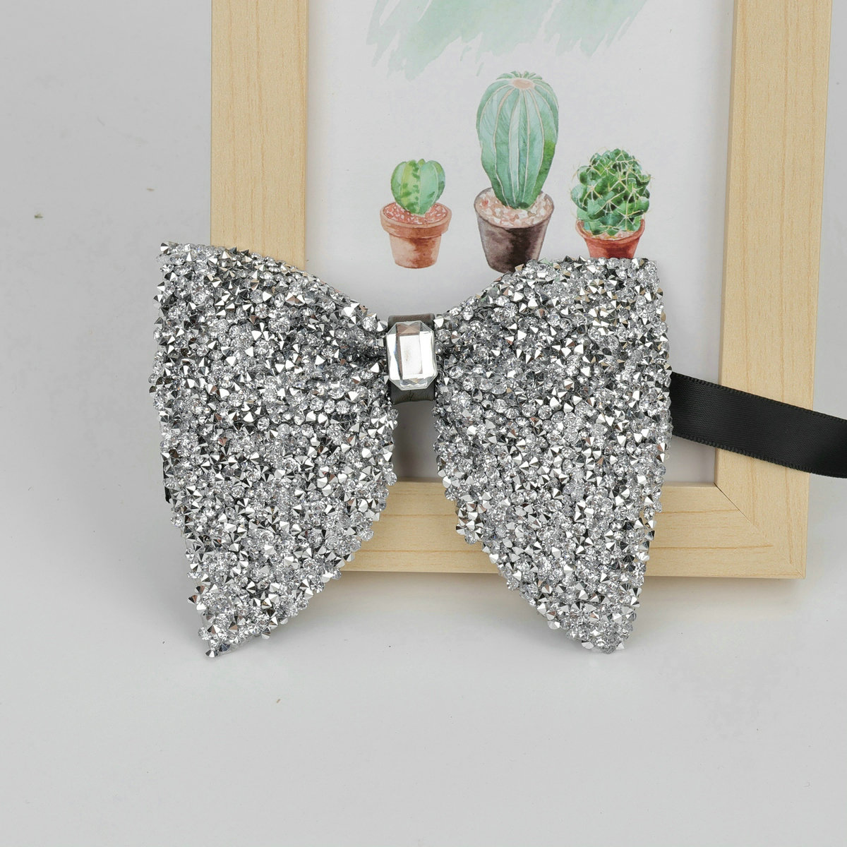 Nueva de lujo, pajarita grande con diamantes de imitación, pajarita grande negra dorada brillante para hombres, corbatas para de boda y negocios, accesorios de: Gris