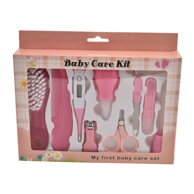 8/10/13pcs/set Baby Nail Trimmer Kit Newborn Hygiene Kit Grooming Set Thermometer Clipper Scissor Kid Toiletries for Baby: pink 10pcs a box