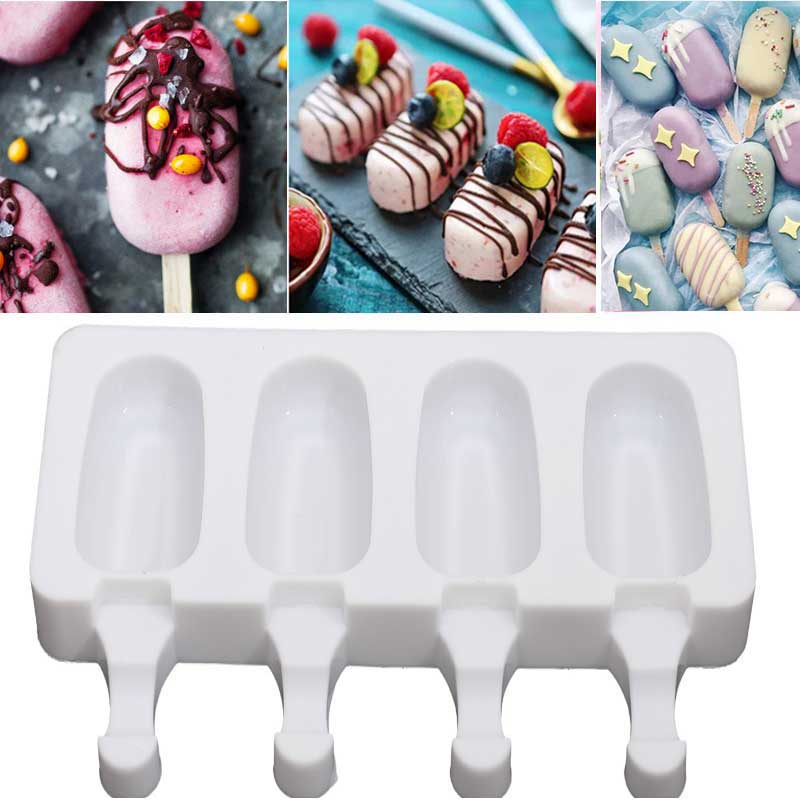 Moldes de sorvete congelado, moldes de silicone com 10 pçs de picolés, 4 cavidades, faça você mesmo, moldes de cozinha, utensílios de criação de sobremesa