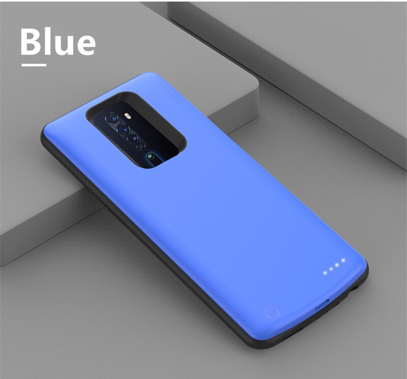 ZKFYS Powerbank Case For OPPO Reno 2 Battery Case 6500mAh Silicone Shockproof Power Bank Cover External Battery Charging Case: Blue