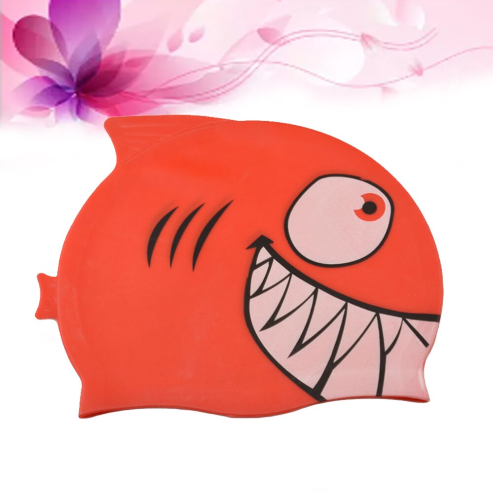 Bonnet de bain élastique en Silicone en forme de poisson pour enfants, chapeau de natation étanche en forme de requin de dessin animé (requin, rouge)
