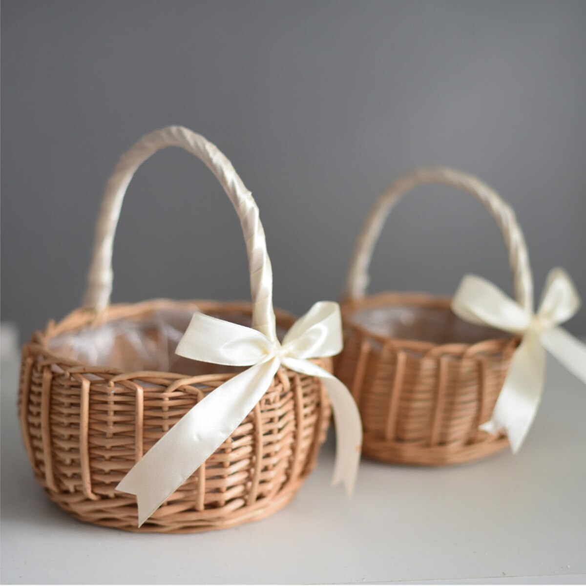 Wicker Woven Flower Basket Handle Wedding Flower Girl Baskets Candy Basket Storage Basket For Home Garden Decora