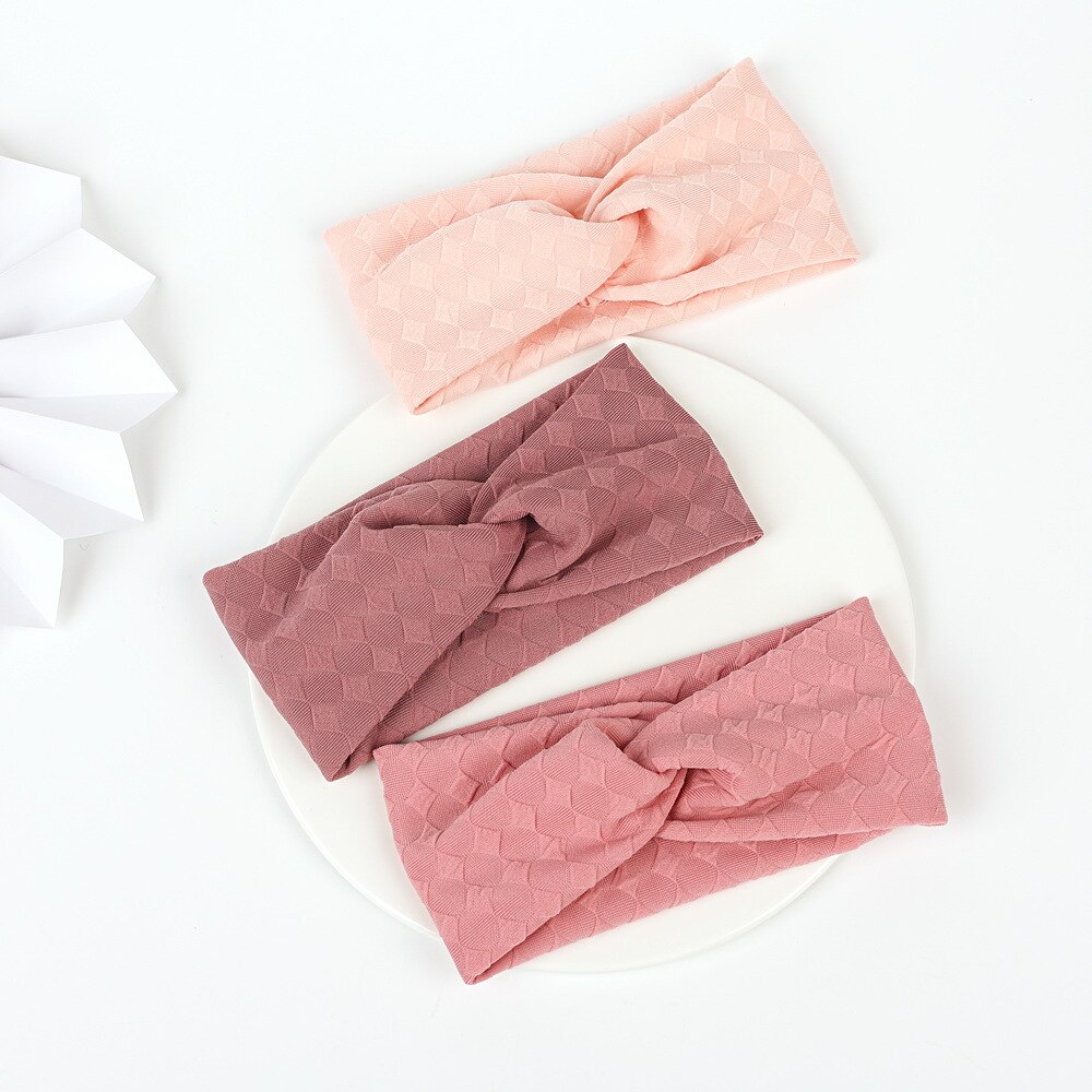 Diadema de Color liso a cuadros para niña, bandana elástica suave anudada, accesorios para el cabello, 1 unidad