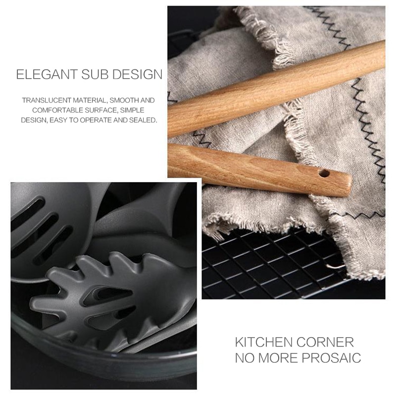 Siliconen Keuken Gereedschap Koken Sets Soep Lepel Spatel Non-stick Houten Lepel Bestek Set Vaatwasmachinebestendig Bestek Set doos