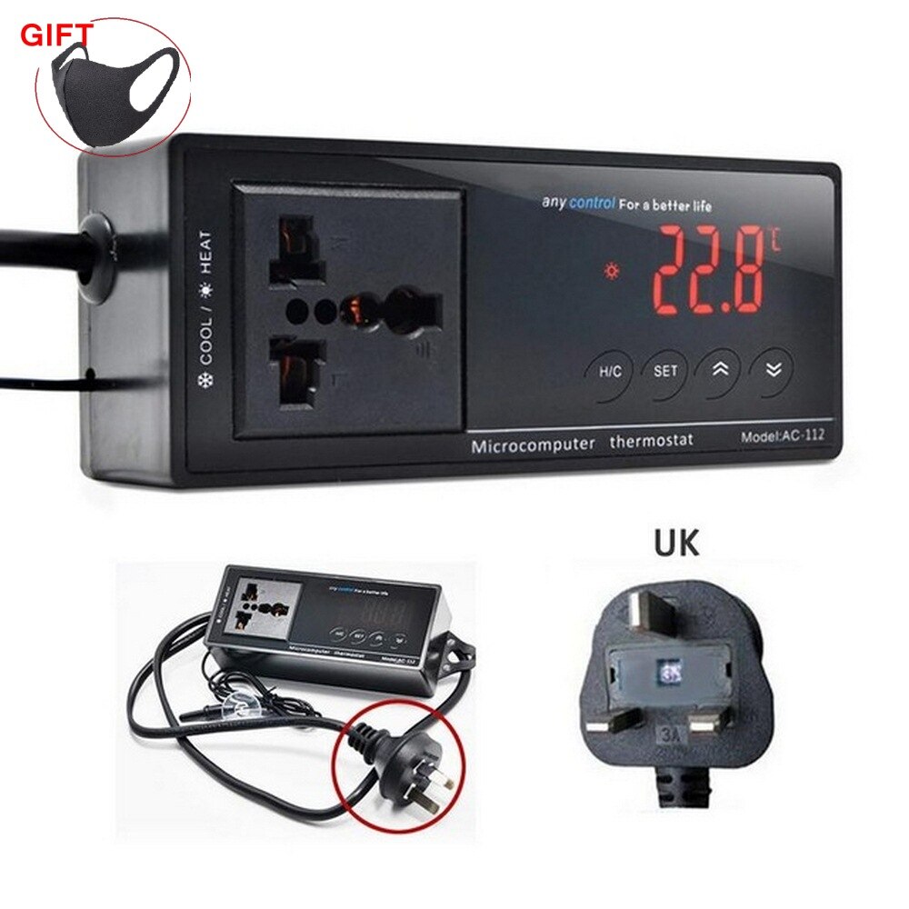 Temperatura w akwarium kontroler cyfrowy termostat inteligentny uniwersalny włącznik/wyłącznik regulator temperatury szklarni: UK wtyczka
