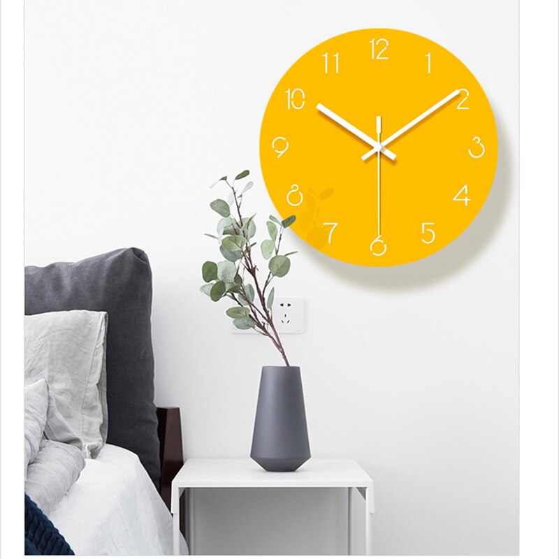 Wall Clock Quartz Wall Clocks Acrylic Yellow Color Living Room Mute Quartz Hanging Clock Wall Clock Modern Home BB50W