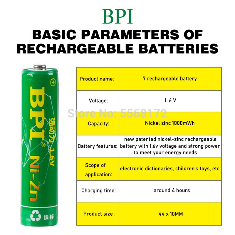4x AAA Ni-Zn Rechargeable Batteries 1000mWh - 1.6V - Smart Charger Included - Long Lasting