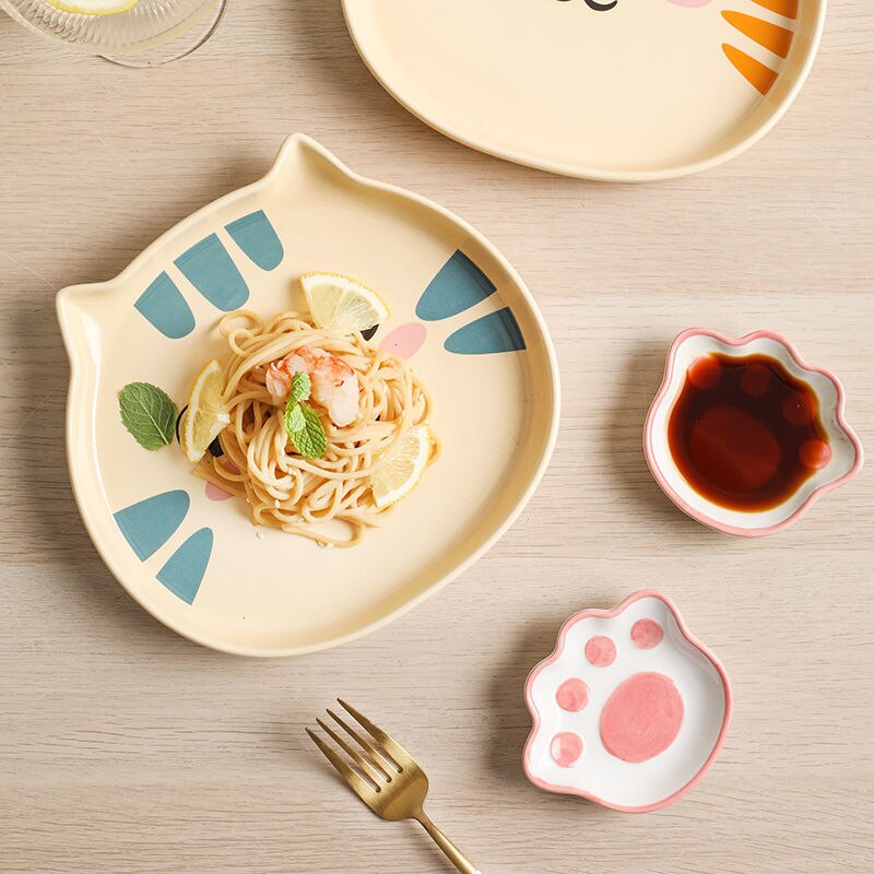Cartoon Cat Dinner Plate Sets Hand Painted Retro Under-glazed Dessert Dishes Steak Ceramic Plates Home Decoratio KEDICAT