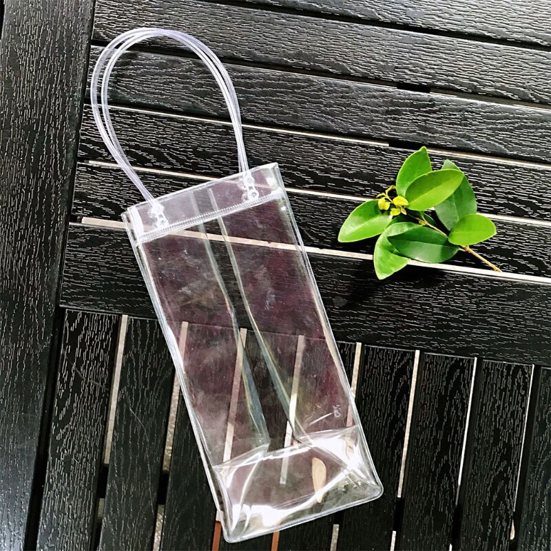 PVC Leakproof Ice Bag Collapsible Clear Wine Cooler Pouch with Carry Handle for Cold Beer White Wine Champagne Chilled