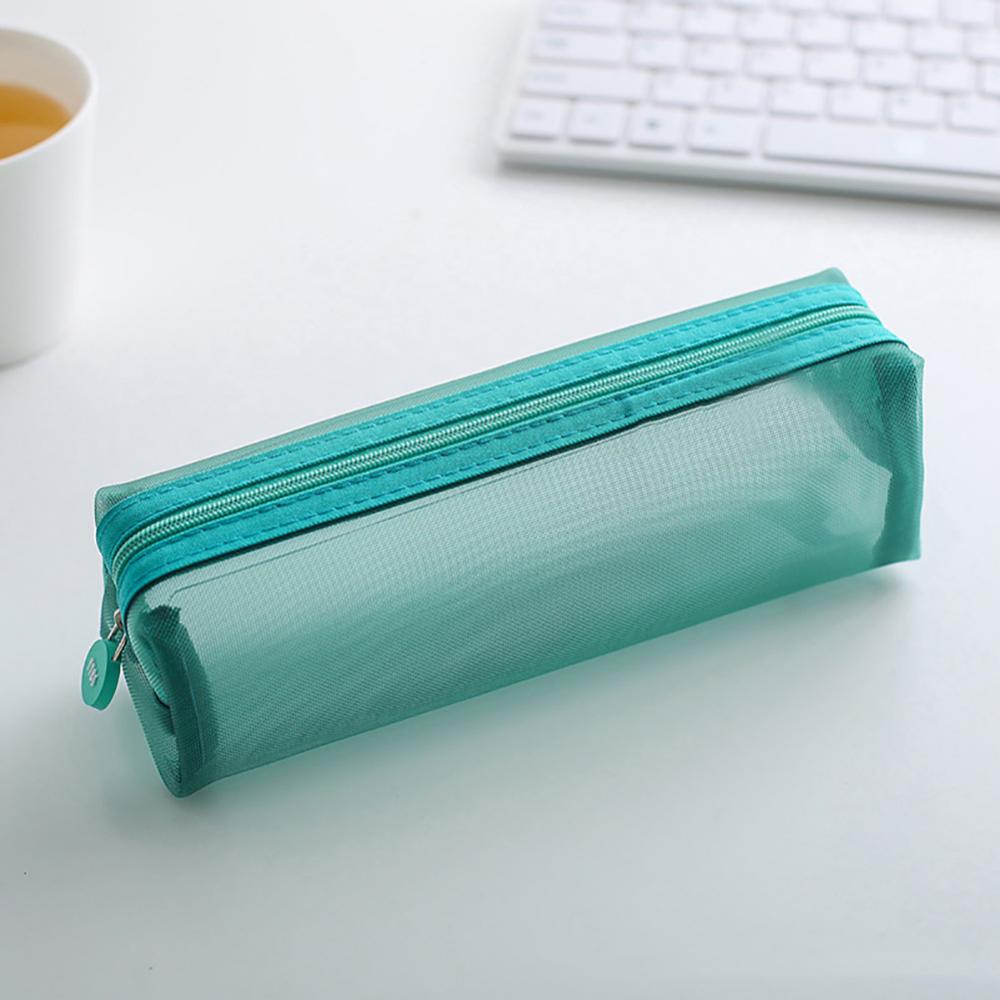 Solid Color Pencil Case Zipper Transparent Mesh Pencil Case Pen Storage Bag Student material escolar пенал школьный