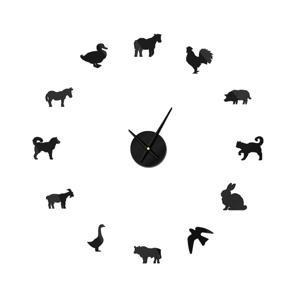 Barn Animal Super Big DIY Wall Clock Farm Animals Acrylic Mirror Clock Super Digital Watches Clocks Farmyard Kitchen Decor