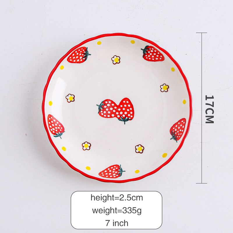 Ceramic Plate Cutlery Strawberry Sun Flower Cartoon Pattern Home Cute Steak Western Food Main Dish Taste Dish Kitchen Tool: 7-Strawberry