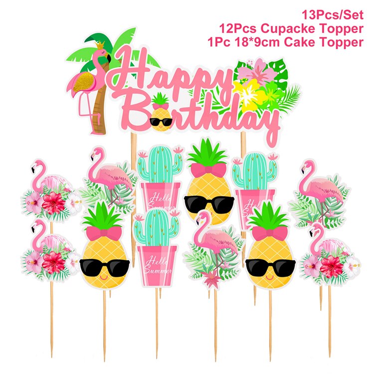 Hawaii Party Banner Balloons Aloha Happy Birthday Decorations Hawaiian Party Supplies Summer Tropical Flamingo Party Favors: 2