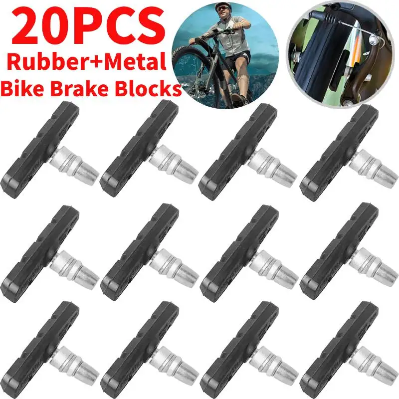 Bloque de freno de goma para bicicleta de montaña y carretera, zapatas de Metal, resistentes al desgaste, accesorios de freno para montar en bicicleta, 20-1 piezas