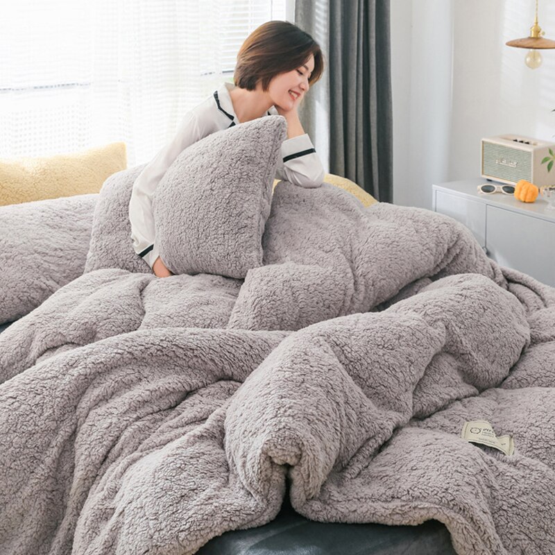 Housse de couette polaire berbère pour lit Double simple hiver deux faces housses de couette gris bleu rose literie housse de couette couverture