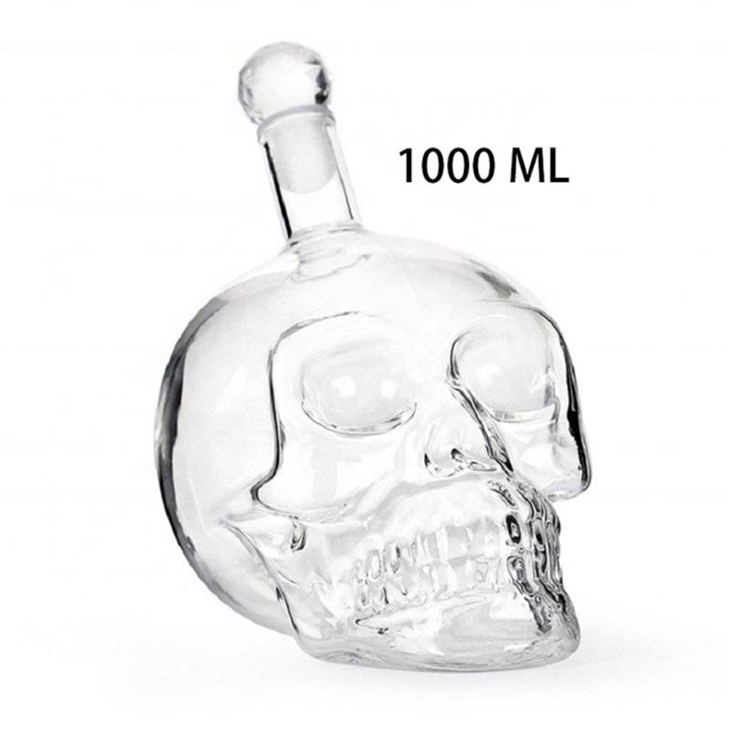 350/500/1000ML Crystal Skull Bottle Vodka Skull Shot Glass Bottle With Cork Skull Head Glass Carafe For Whisky Wine Spirits: 1000ml