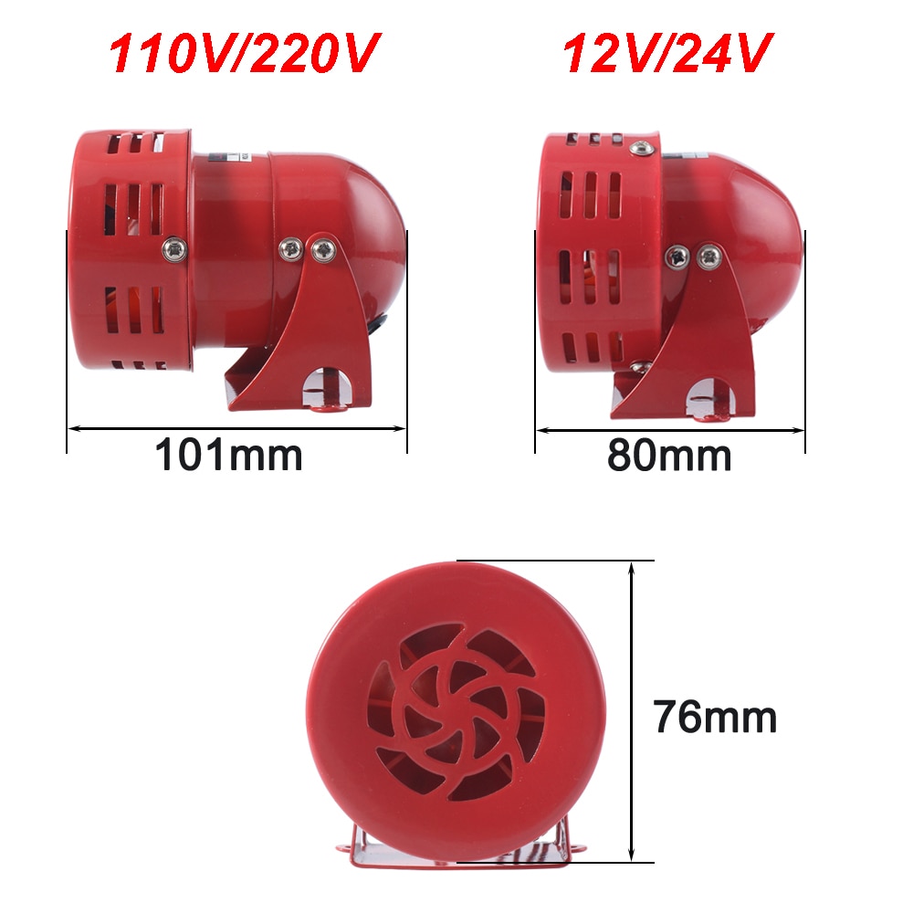 Ac 220v 110v dc 12v 24v rød mini metal motor sirene industriel brandalarm lyd elektrisk beskyttelse mod tyveri ms -190 horn drevet
