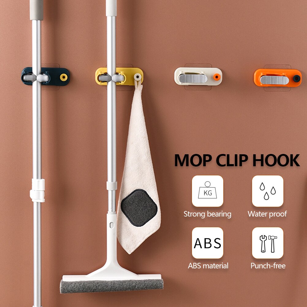 Nordic Mop Clip Haak Multifunctionele Zelfklevende Keuken Plank Opslag Borstel Bezem Hanger Gratis Ponsen Huishoudelijke Badkamer Tool