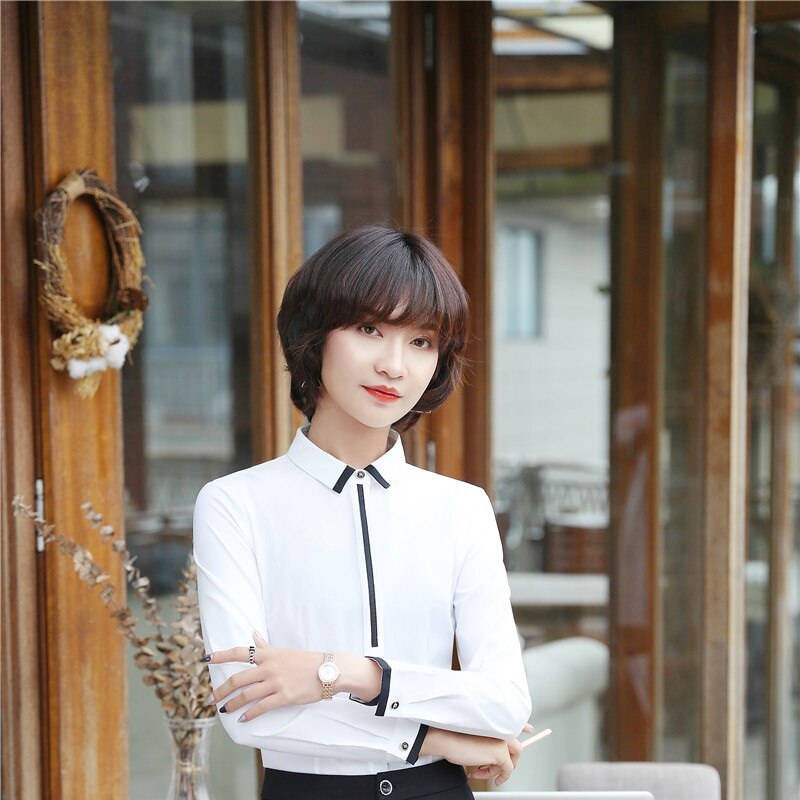 Uniform Styles White Long Sleeve Spring Fall Blouses & Shirts For Business Women Office Work Wear Blouse Female Tops