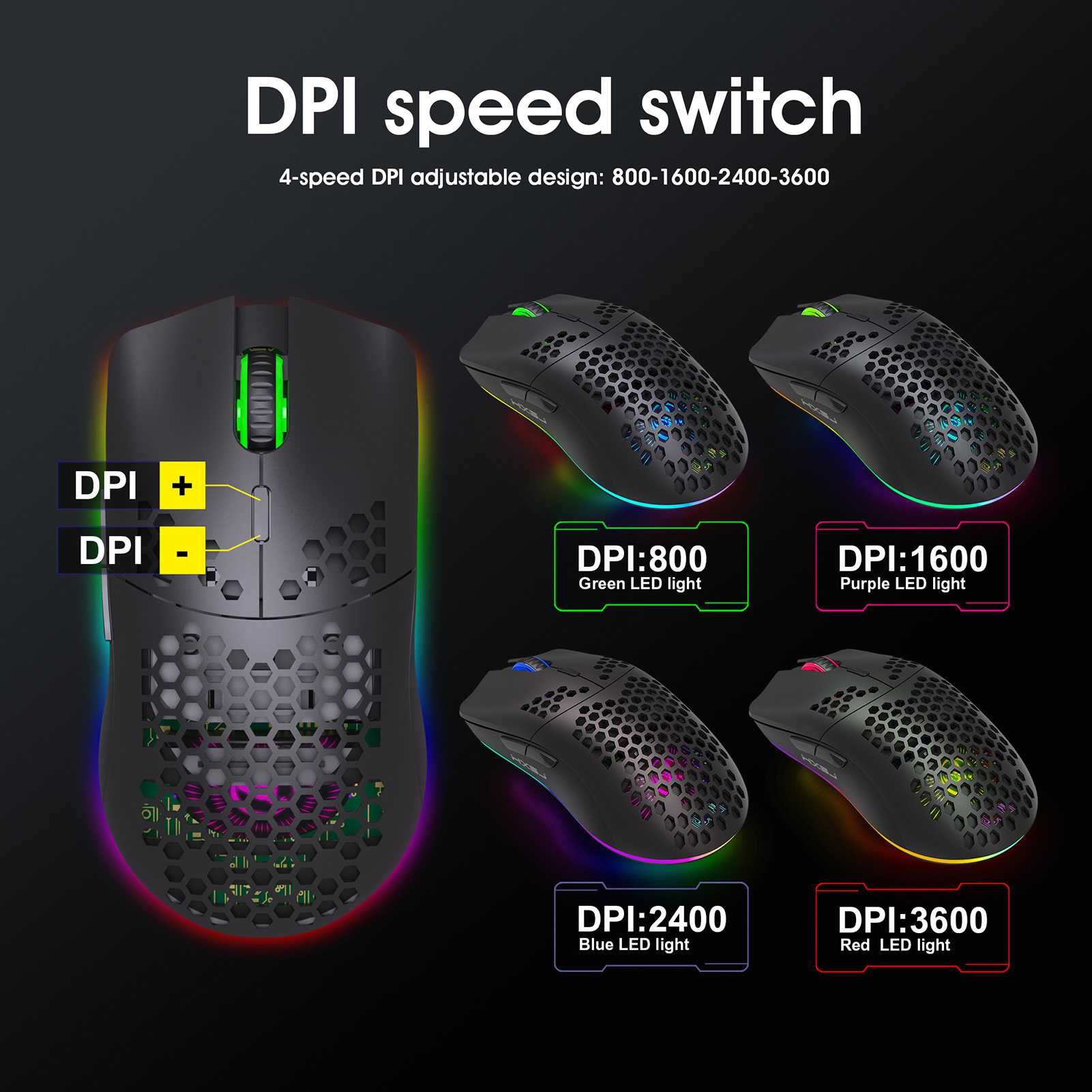 HXSJ T66 RGB 2.4G Wireless Gaming Mouse RGB Lighting Charging Mouse with Adjustable DPI Ergonomic for Desktop Laptop
