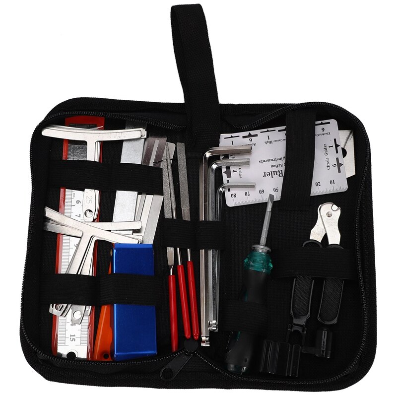 Guitar Tool Kit Repairing Maintenance Tools String Organizer String Action Ruler Gauge Measuring Tool Hex Wrench Set Files Finge