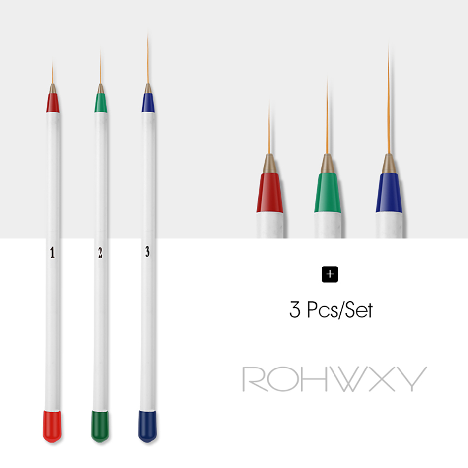 Rohwxy spets nagelborste handtag halvmåne form akrylmålning ritning penna blomma ritning manikyr nail art verktyg: 3 st rgb