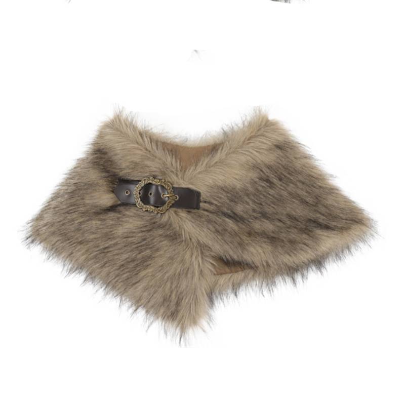 Dazcos viking faux fur scarf and cloak with medieval brooch, fur collar for larp costume accessories: L