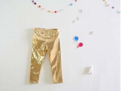 Baby Broek Voor Meisjes Kids Leggings Kinderen Potlood Broek Broek Faux Pu Lederen Legging Slanke Broek: Goud / 150cm