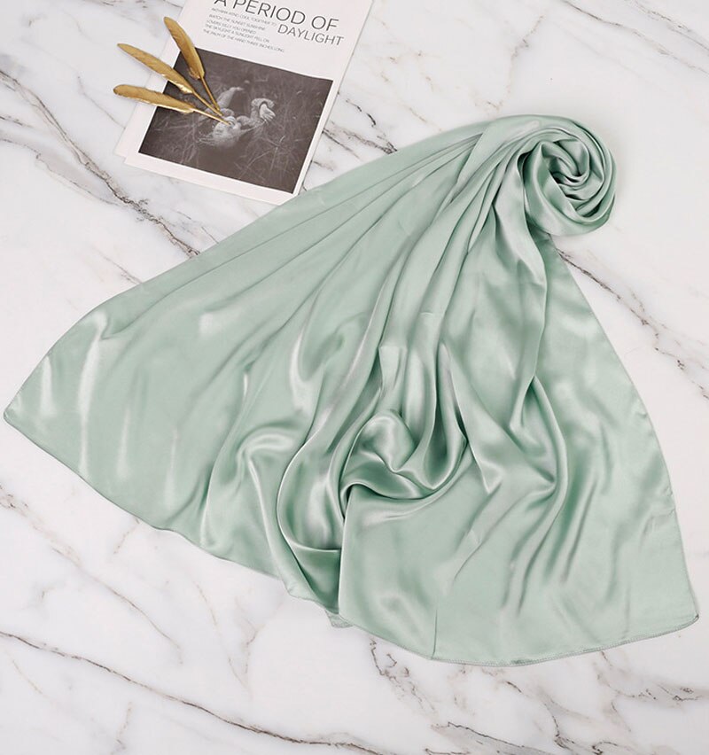 100% cachecol de seda pura e macia, cachecol longo de seda para mulheres, xales de seda de qualidade para meninas e mulheres: Light green