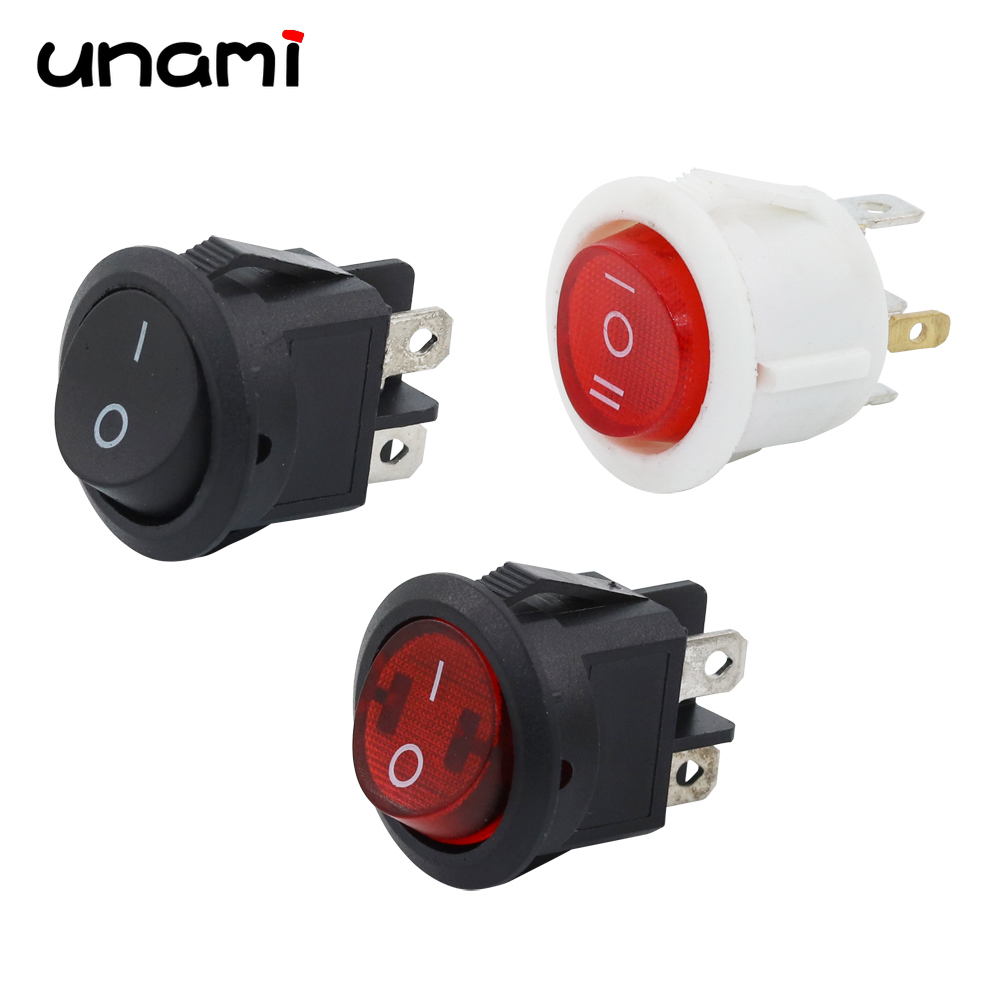 20mm Round Rocker Switch Square Base Black/Red 6A 250V DPDT Power Switches