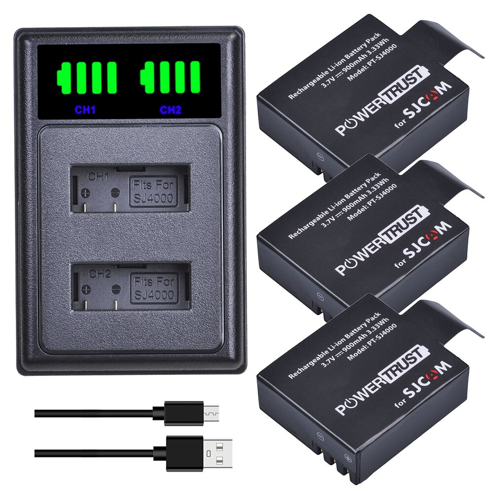 Batería de 3,7 V SJ4000 y cargador Dual LED para baterías de Cámaras Deportivas de acción SJCAM Sj4000, SJ5000, SJ6000, SJ7000, SJ8000: 3Battery and charger
