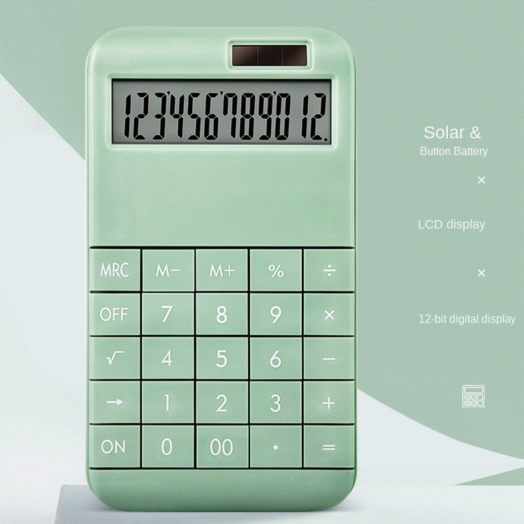LCD 12 Digit Large Screen Button Solar Dual Power Supply Portable Fresh Style Calculator Student Office Electronic Calculator