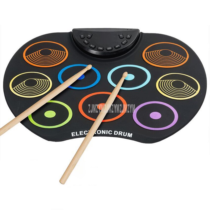 Portable Mini Digital Electronic Drum Kit 9 Drum Pads Silicone Roll-Up Drum Set With Drumsticks Foot Pedal for Beginner Kids