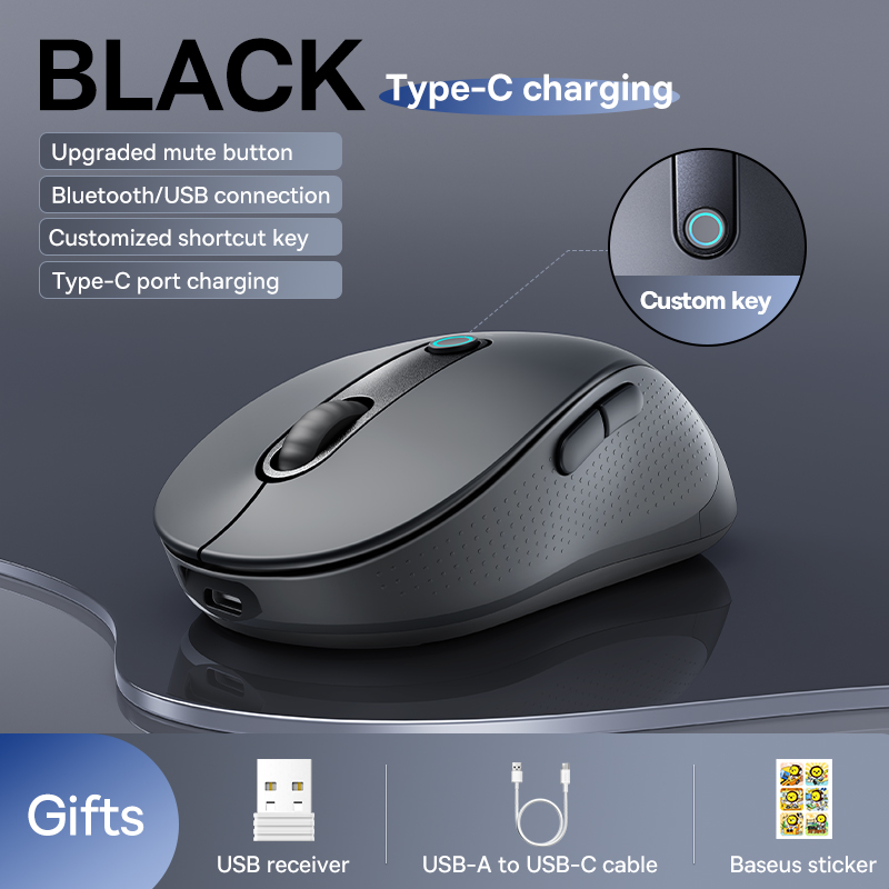 upgrade】Baseus oplaadbare draadloze muis Type-C Opladen Bluetooth 5.2 4000 DPI Computer Laptop Mute Muizen Ergonomische muis: Rood