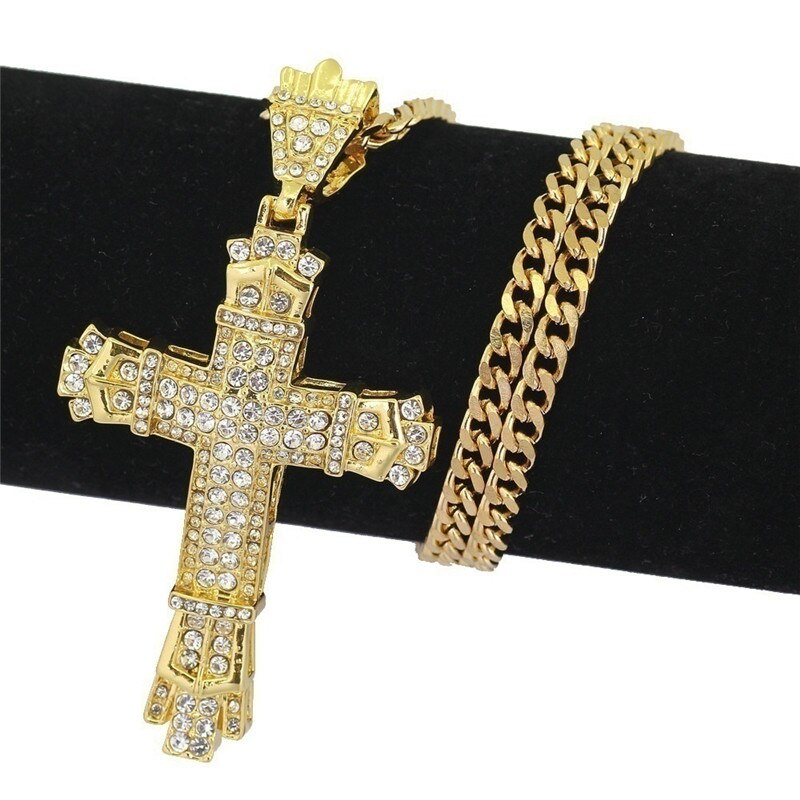 Mannen Ketting Vintage Mode Vol Strass Kruis Hanger Hip Hop Kettingen Voor Man Antieke Sieraden Goud/Zilver Kleur keten