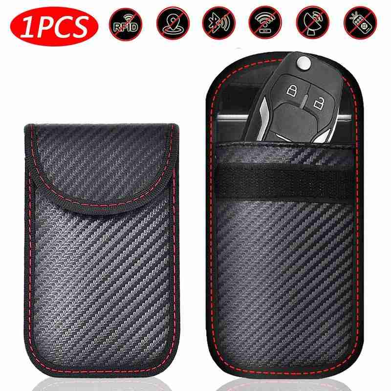 1PCS Anti-Theft Keyless Entry Car Key Cover RFID Signal Radiation Blocking Farady Bag Car Key Wallet Portable Security Keychain