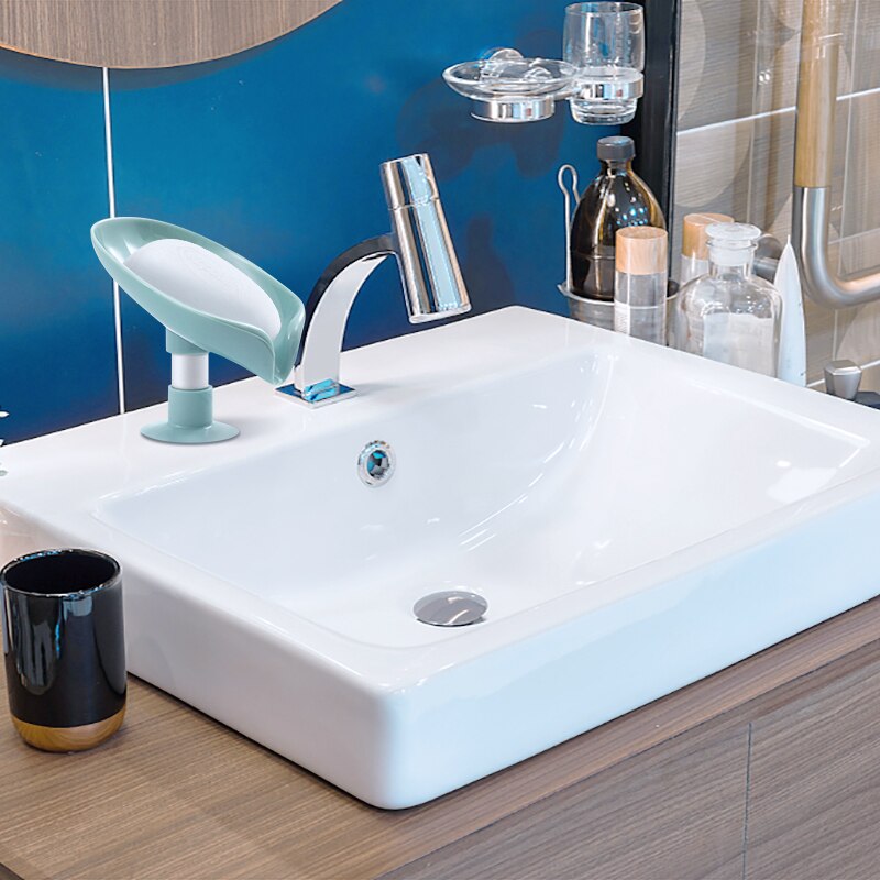 1 stück seifenschale mit saugnapf für badezimmer und dusche, tragbarer seifenhalter in blattform, schwammablage aus kunststoff für küche und Schlecht