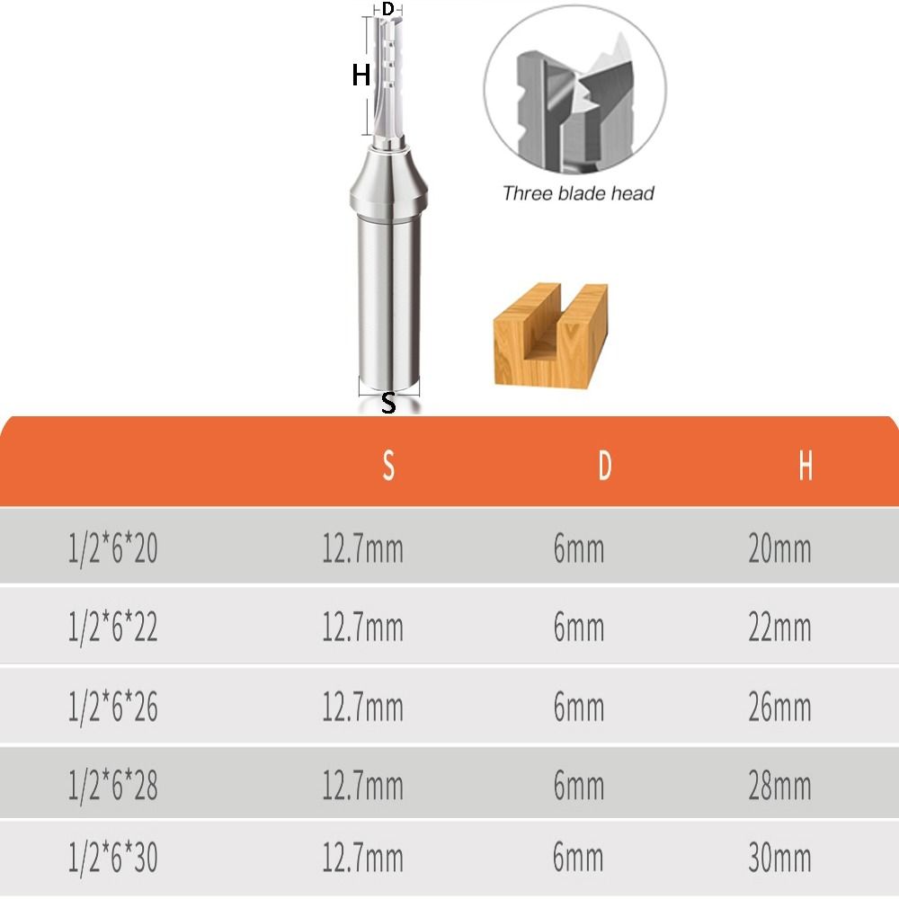 TCT Straight Milling Cutter 3 Flutes CNC Tool Trimming Slotting Router Bit 1/2 Shank Carbide End Mill for MDF Plywood