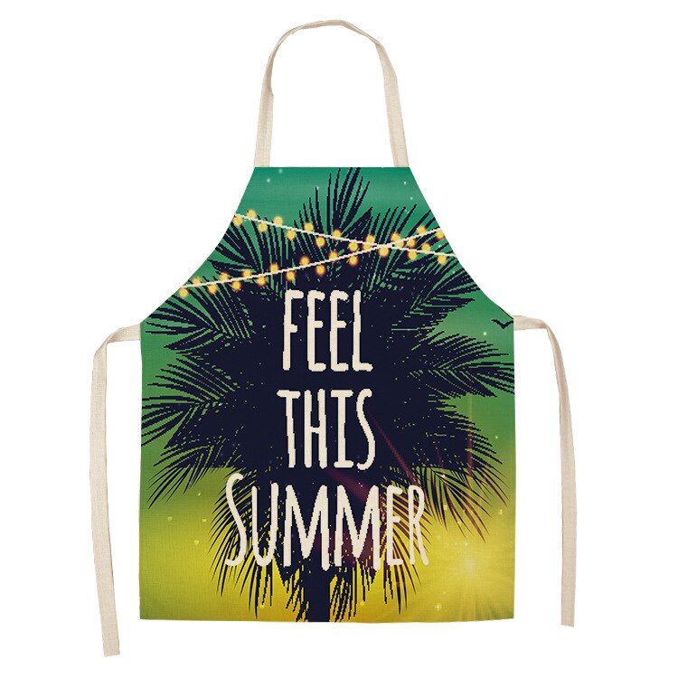 1 stuk hallo zomer groene plant keukenschort katoenen linnen schorten voor vrouwen koken bakken restaurant koken mouwloze schorten: Wql 0019-4 / 55 cm x 68cm