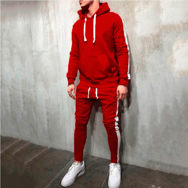 Ropa deportiva con capucha para hombre, traje con capucha de estilo informal, color sólido, nueva: Red / M