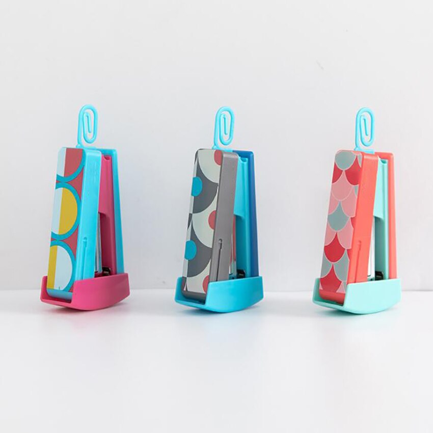 Mini Swing Stapler with Plastic Paper Clip Holder Coloful Manual Paper Stapler, 20 Sheet 80g Capacity, for Student Office